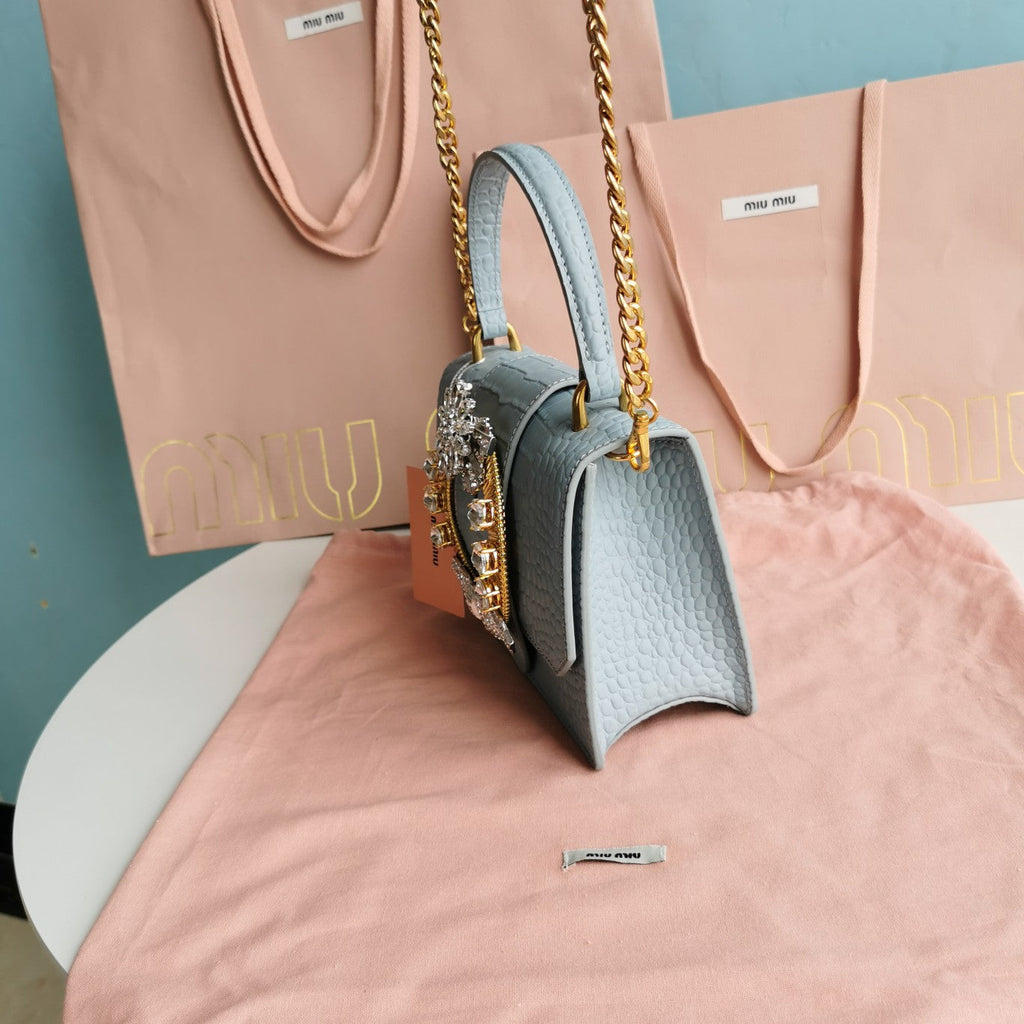 Lady 20 Handbag in Crocodile Pattern Blue Mint Calfskin
