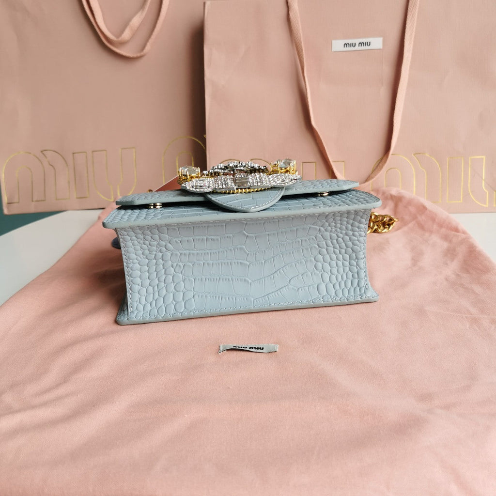 Lady 20 Handbag in Crocodile Pattern Blue Mint Calfskin