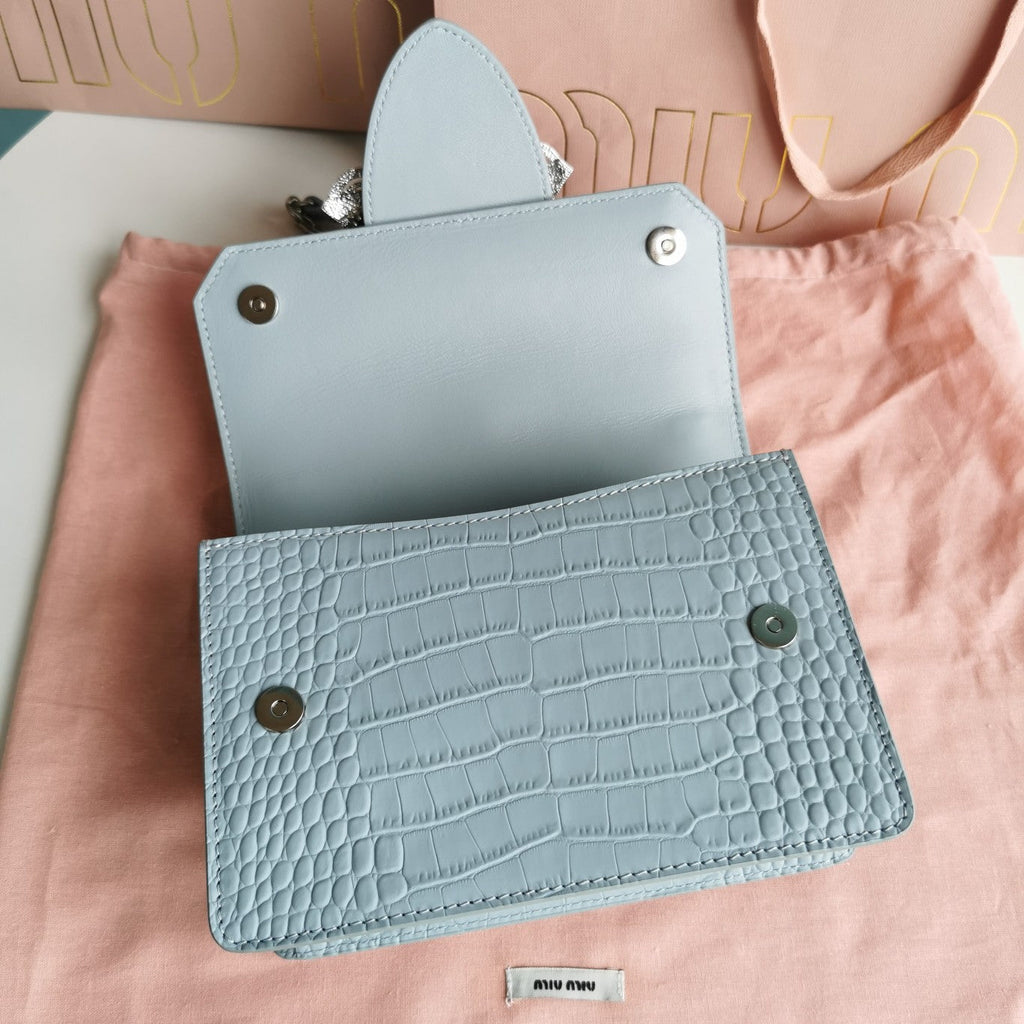 Lady 20 Handbag in Crocodile Pattern Blue Pastel Calfskin