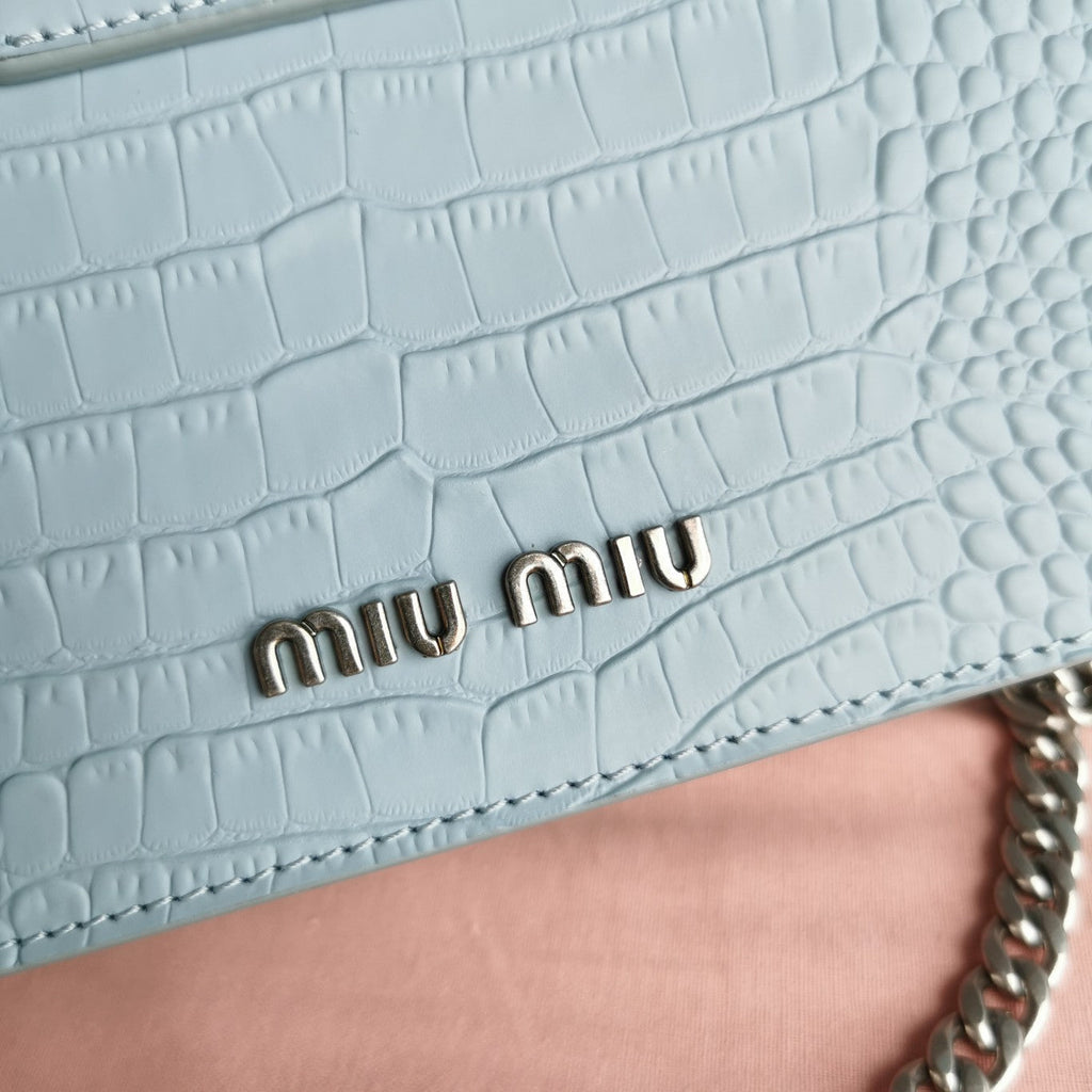 Lady 20 Handbag in Crocodile Pattern Blue Pastel Calfskin