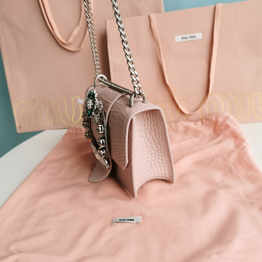 Lady 20 Handbag in Crocodile Pattern Light Pink Calfskin