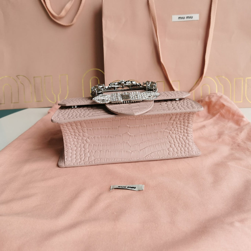 Lady 20 Handbag in Crocodile Pattern Light Pink Calfskin