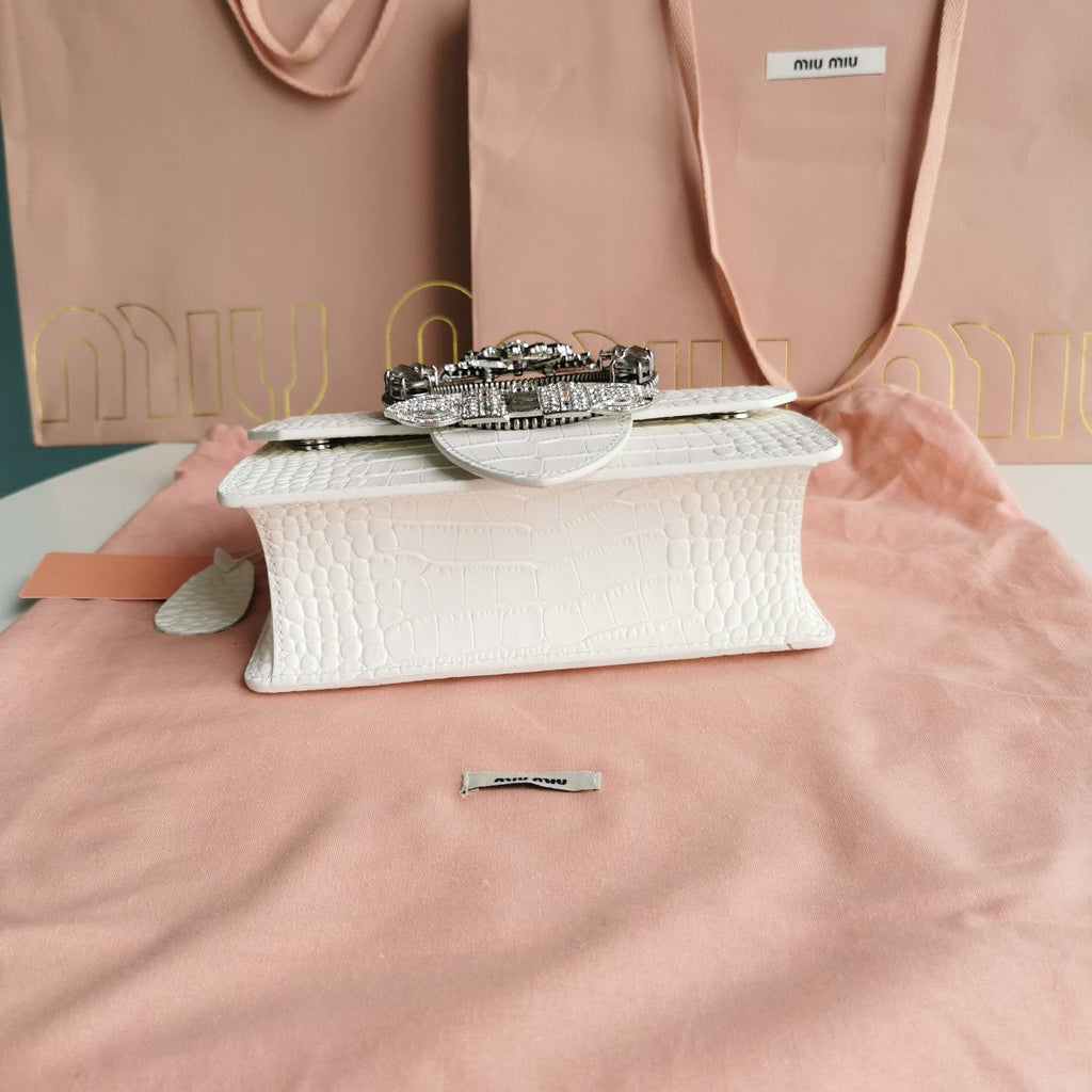 Lady 20 Handbag in Crocodile Pattern White Cream Calfskin