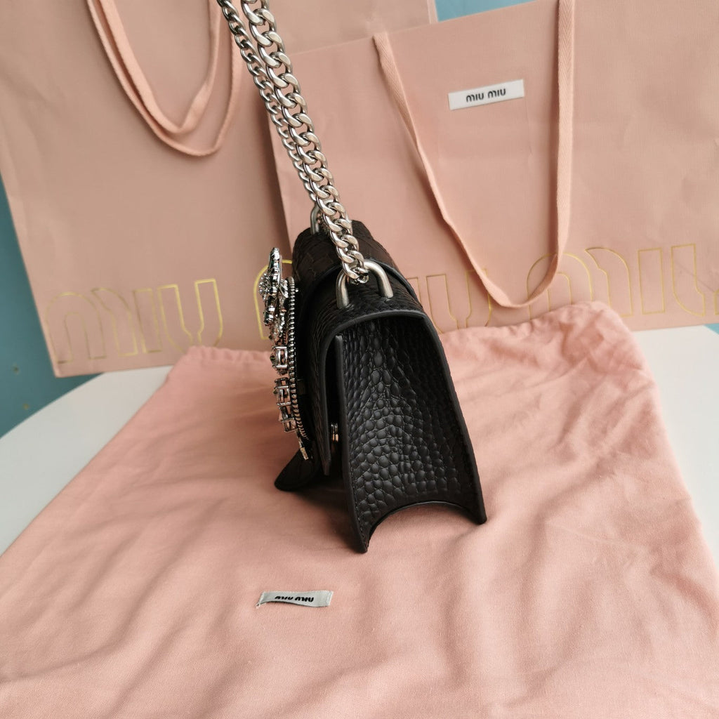 Lady 20 Handbag in Crocodile Pattern Black Calfskin