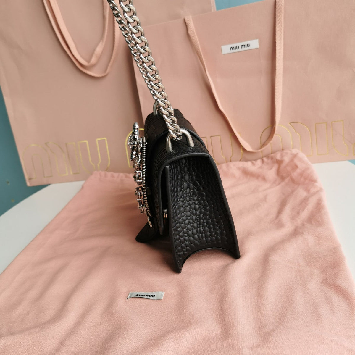 Lady 20 Handbag in Crocodile Pattern Black Calfskin