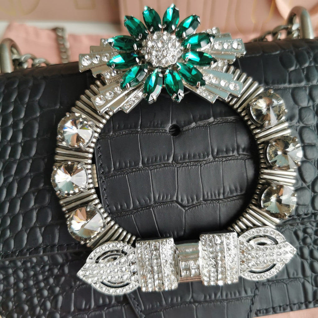 Lady 20 Handbag in Crocodile Pattern Black Calfskin
