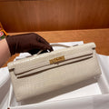 Hermes Kelly Cut 31 in White Cream Alligator Leather with Gold Hardware Bag