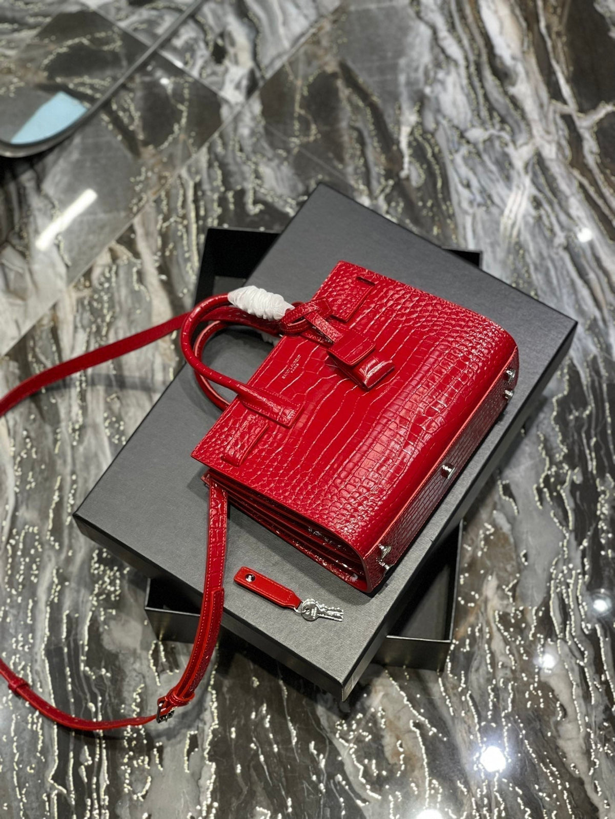 Saint Laurent Sac de Jour Nano 22 Red Calfskin Gold Hardware Bag