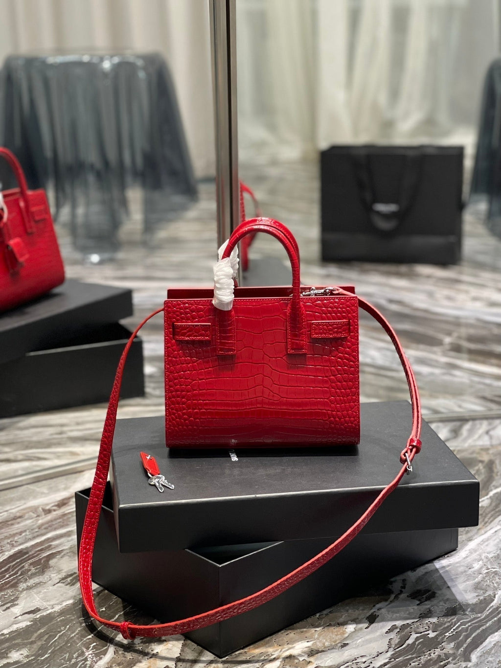 Saint Laurent Sac de Jour Nano 22 Red Calfskin Gold Hardware Bag