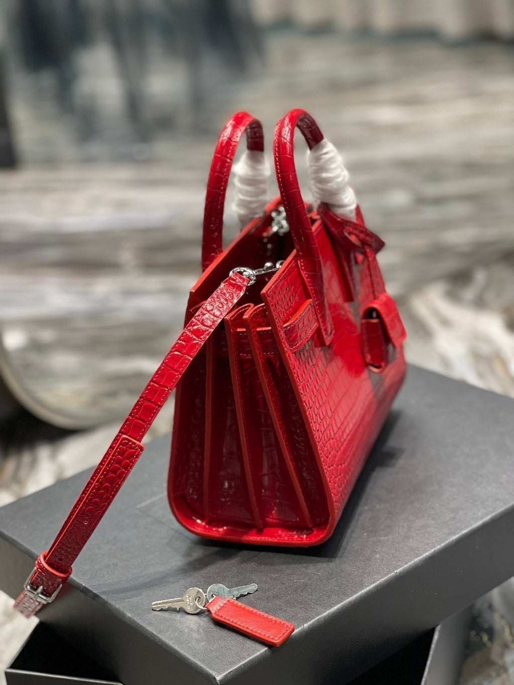 Saint Laurent Sac de Jour Nano 22 Red Calfskin Gold Hardware Bag