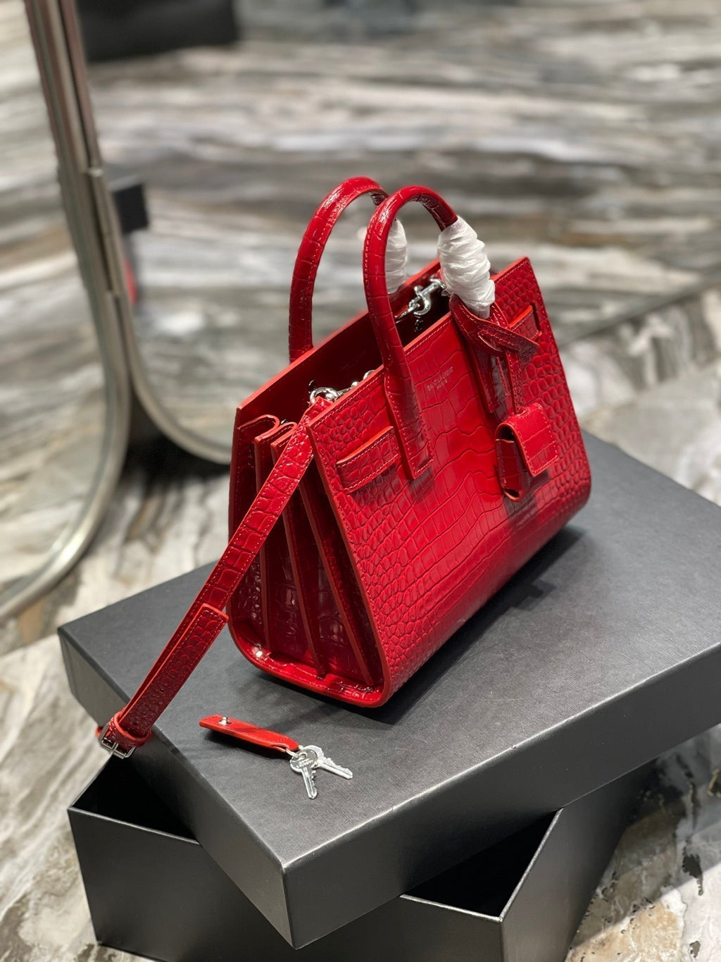 Saint Laurent Sac de Jour Nano 22 Red Calfskin Gold Hardware Bag