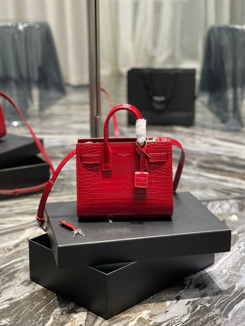 Saint Laurent Sac de Jour Nano 22 Red Calfskin Gold Hardware Bag