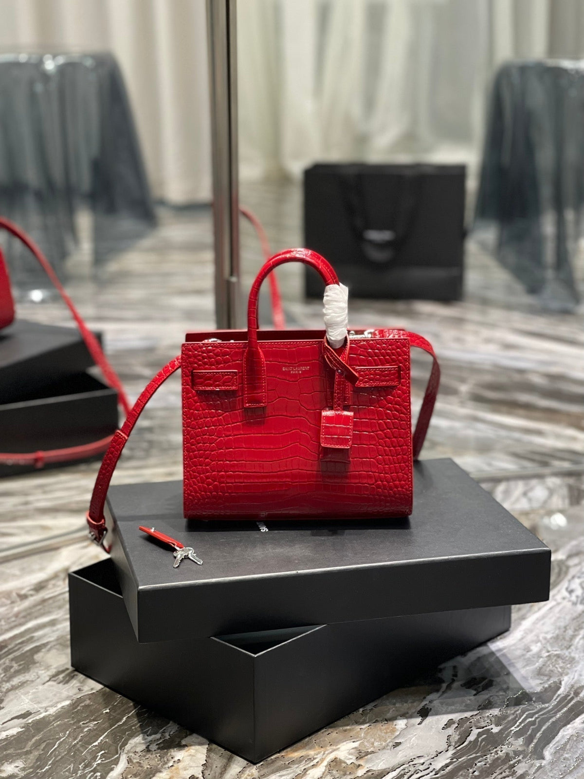 Saint Laurent Sac de Jour Nano 22 Red Calfskin Gold Hardware Bag