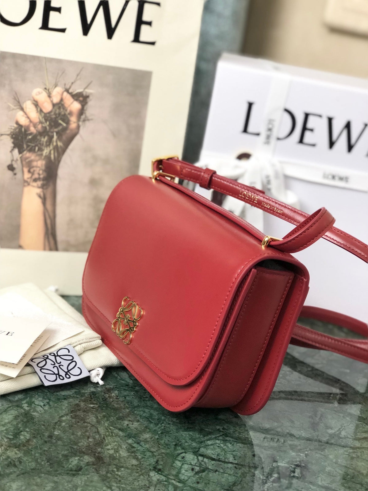 Loewe Goya Bag 18 in Cherry Red Silk Calfskin