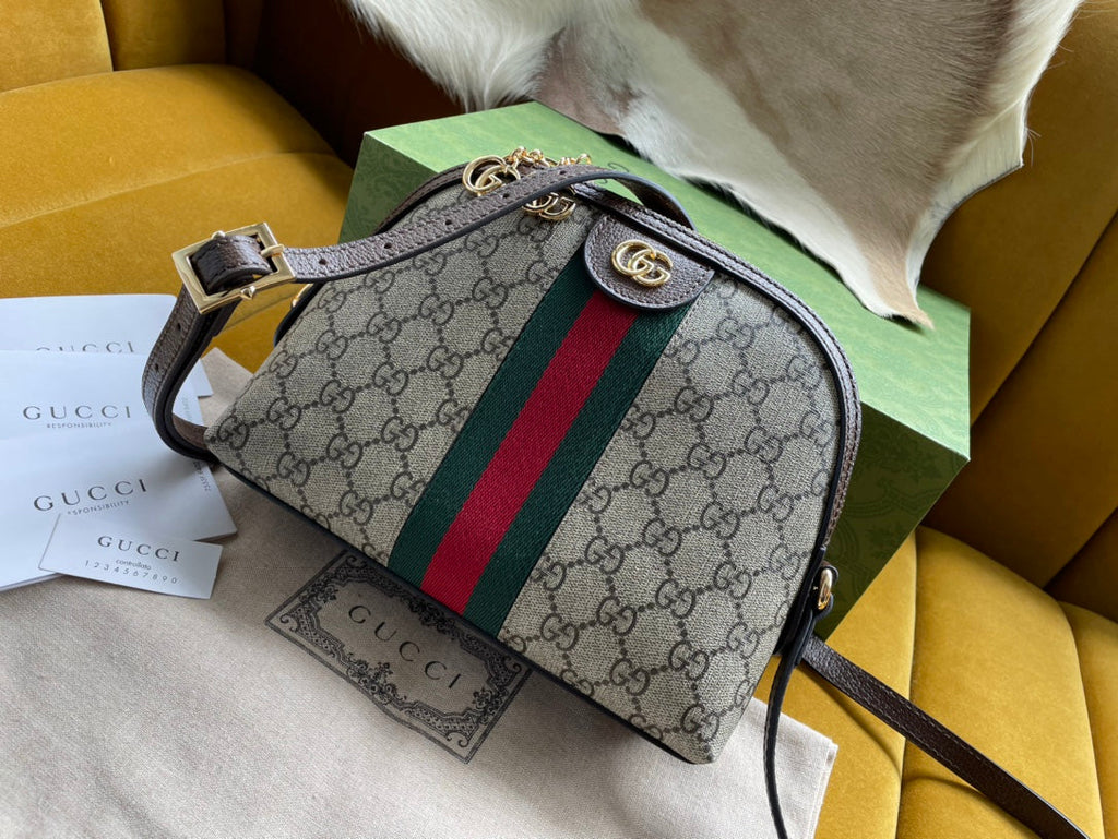 Gucci Ophidia Medium 23 Shoulder Bag Beige and Ebony Supreme Canvas