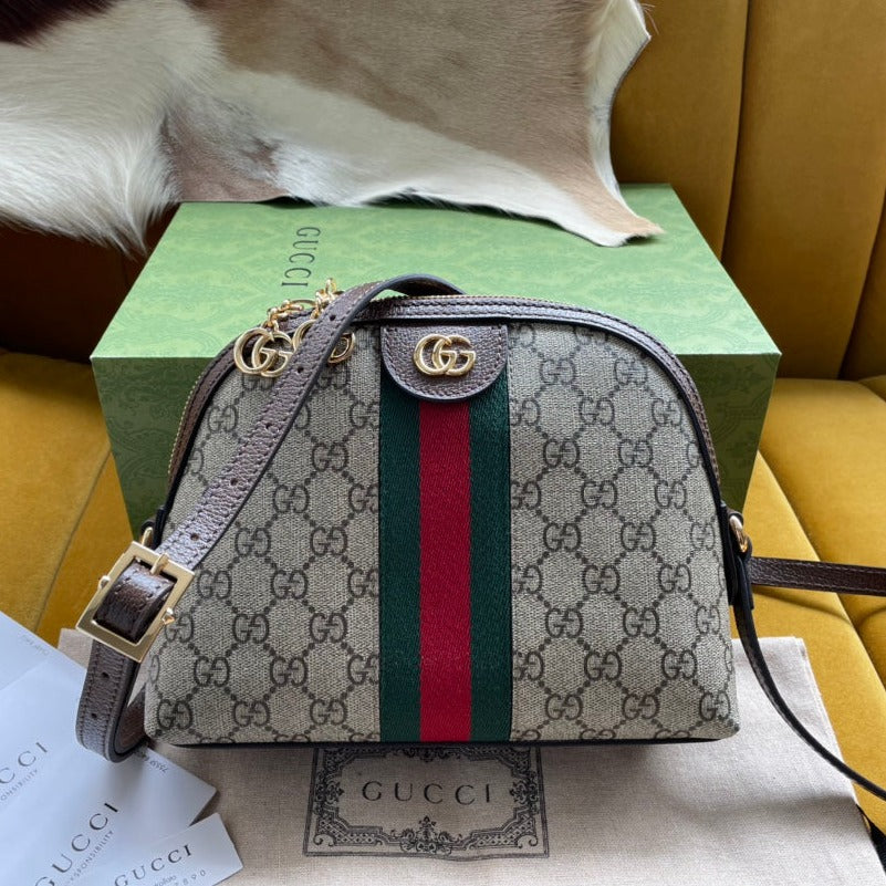 Gucci Ophidia Medium 23 Shoulder Bag Beige and Ebony Supreme Canvas