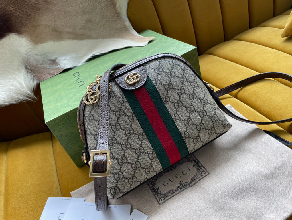 Gucci Ophidia Medium 23 Shoulder Bag Beige and Ebony Supreme Canvas