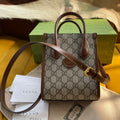 Gucci Mini Tote 20 Bag in Beige Canvas and Brown Calfskin