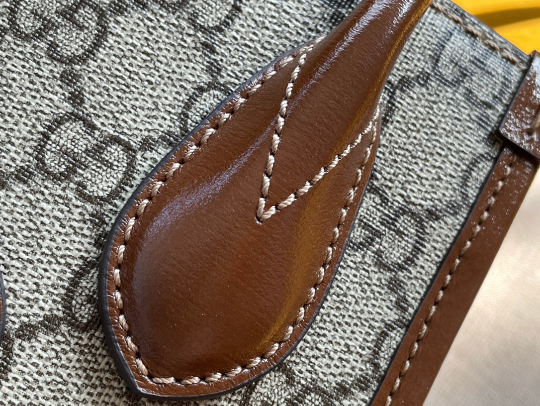 Gucci Mini Tote 20 Bag in Beige Canvas and Brown Calfskin