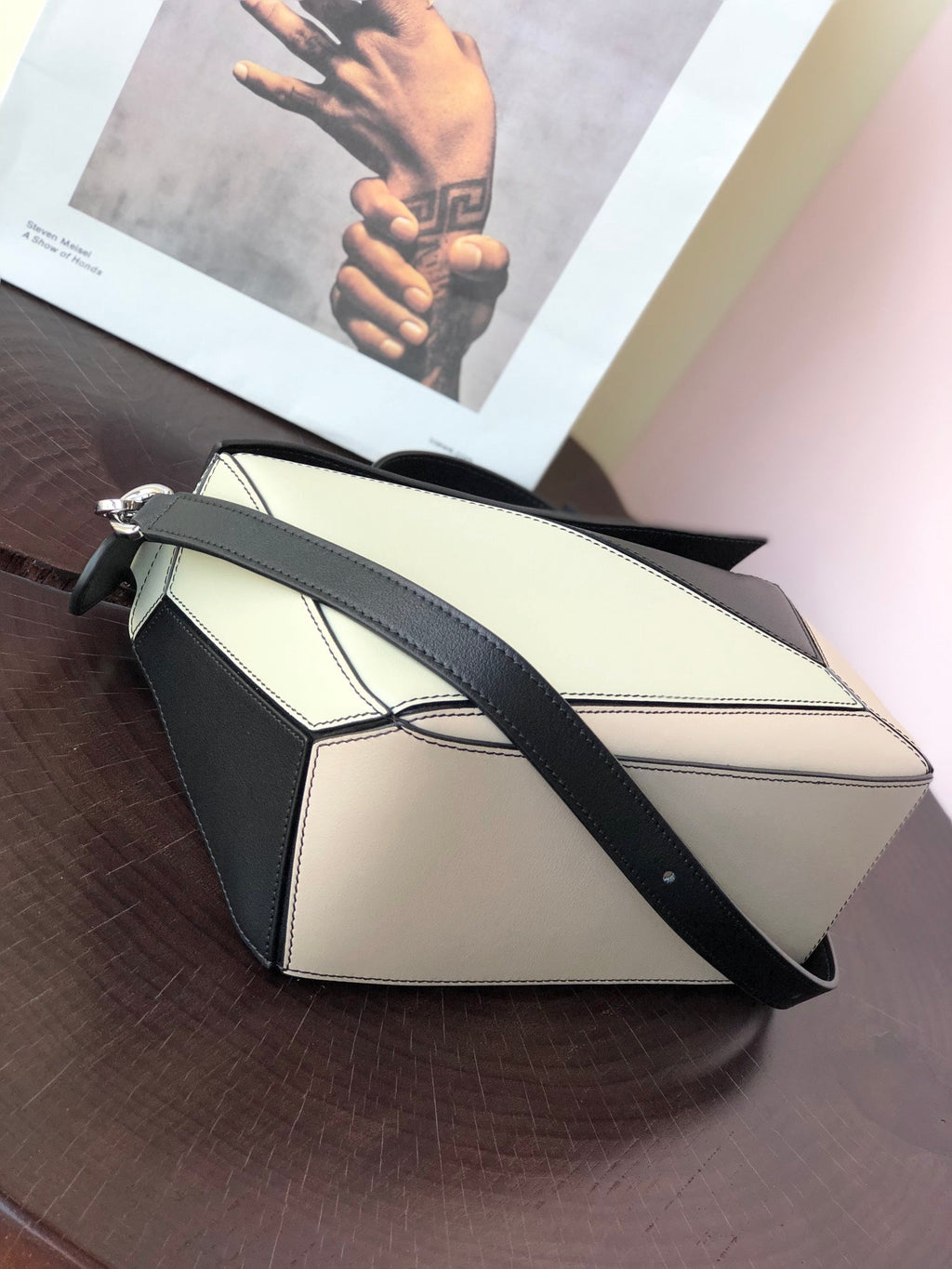 Loewe Mini Puzzle 18 Bag in Black Mix White Calfskin