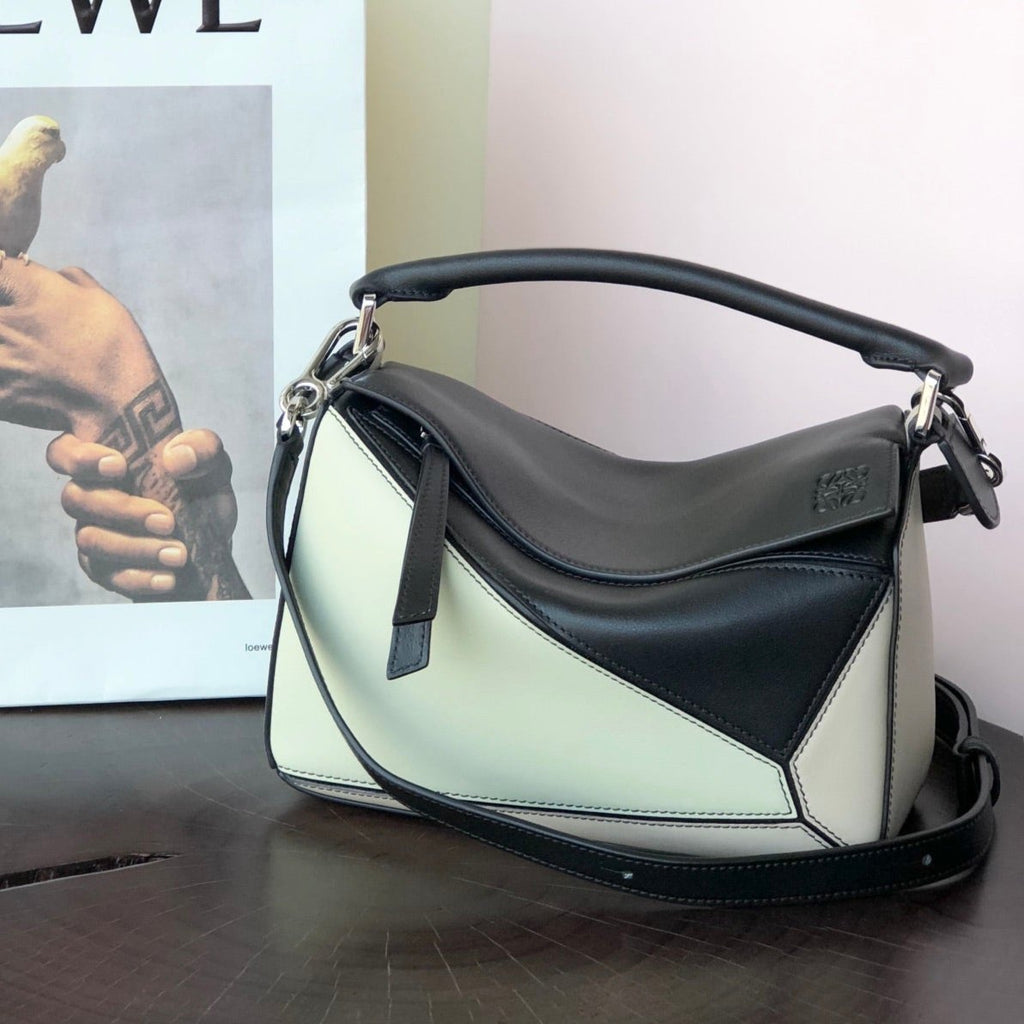 Loewe Mini Puzzle 18 Bag in Black Mix White Calfskin