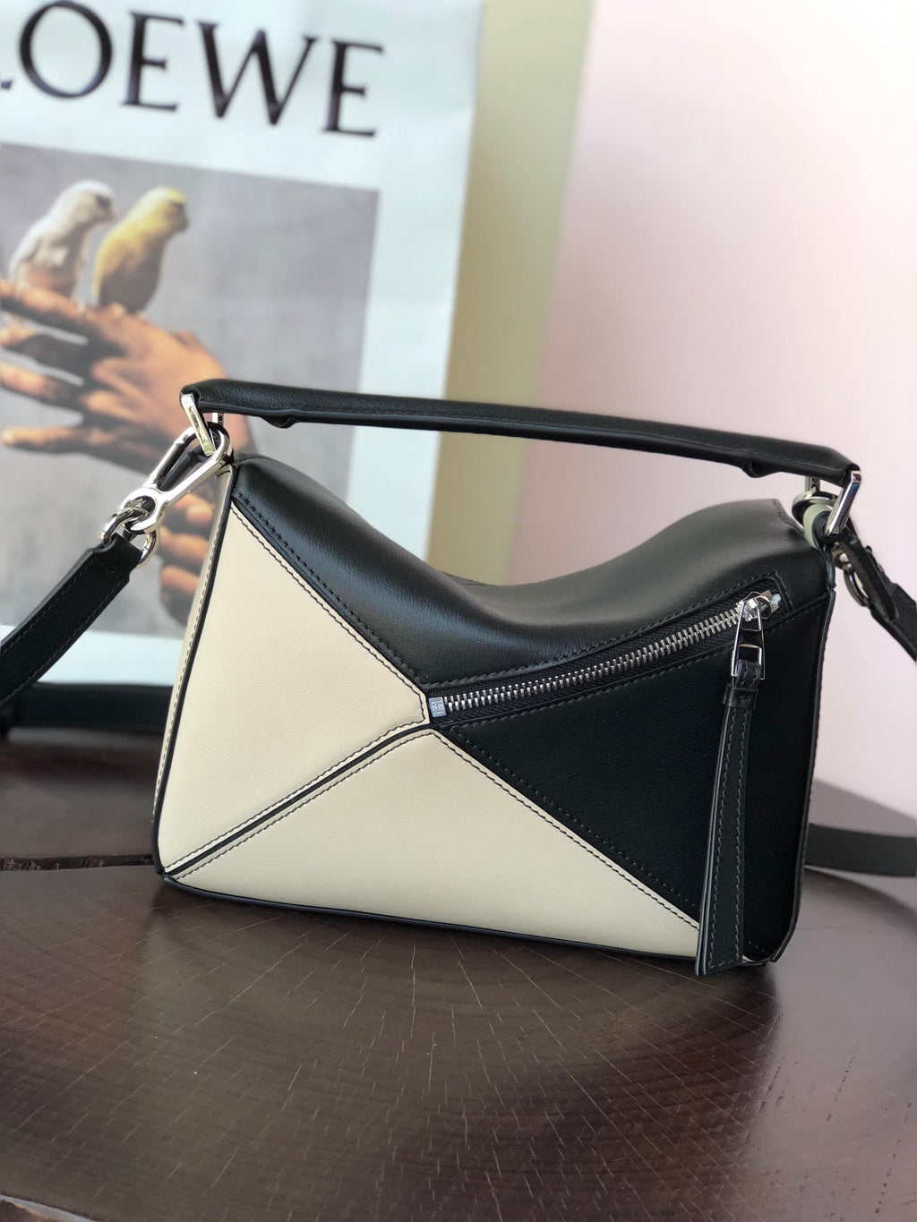 Loewe Mini Puzzle 18 Bag in Black Mix White Calfskin