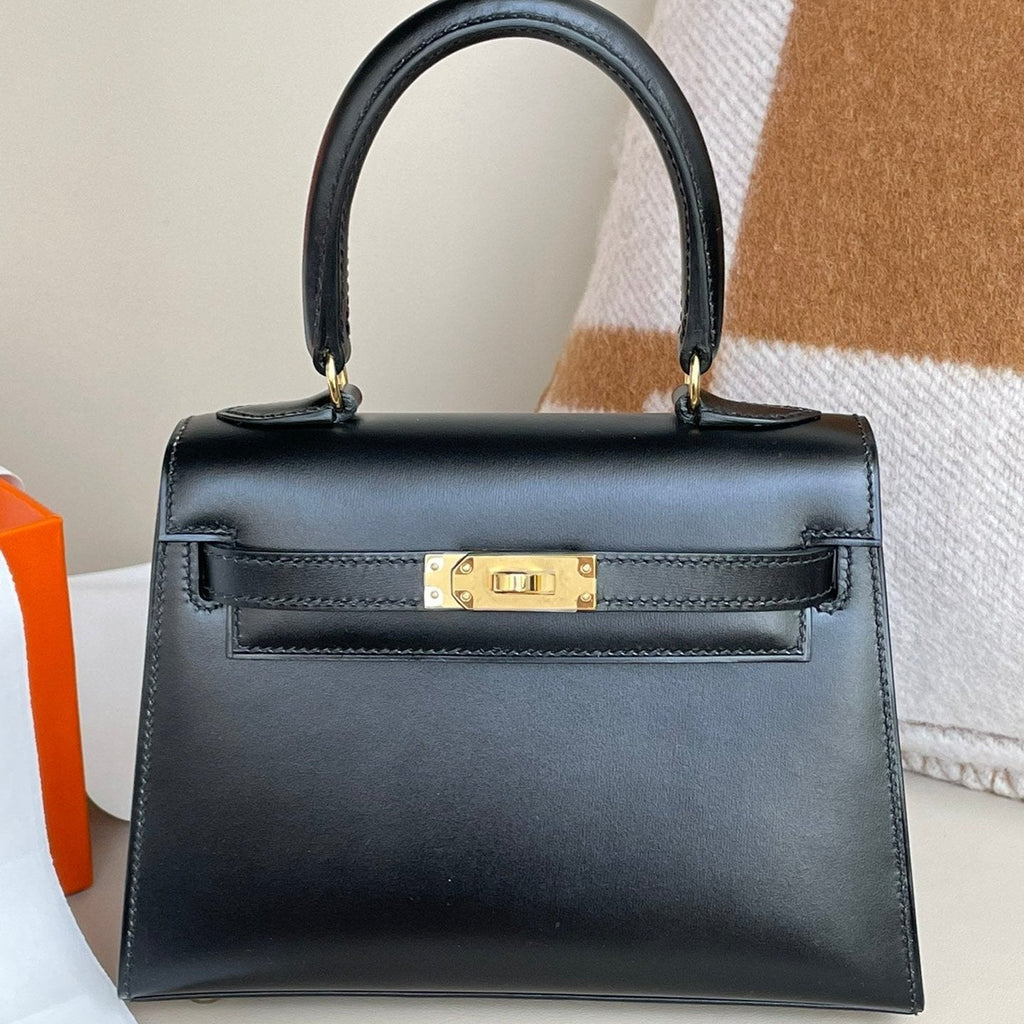 Hermes Kelly Mini 20 Bag in Black Smooth Calfskin with Gold Hardware