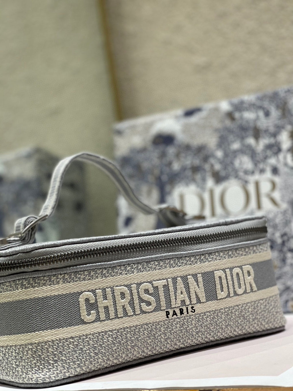 Dior Small 24 Vanity Case in Pale Gray Monogram Oblique Jacquard