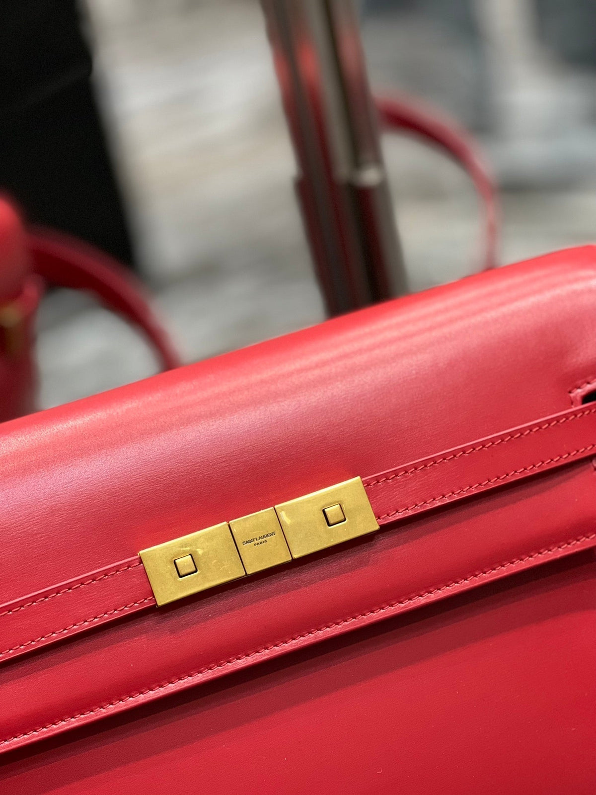 Saint Laurent Mahattan in Box 29 Red Calfskin Gold Hardware Bag