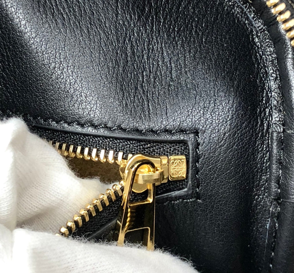 Loewe Amazona 28 Bag in Black Calfskin and Beige Monogram Fabric