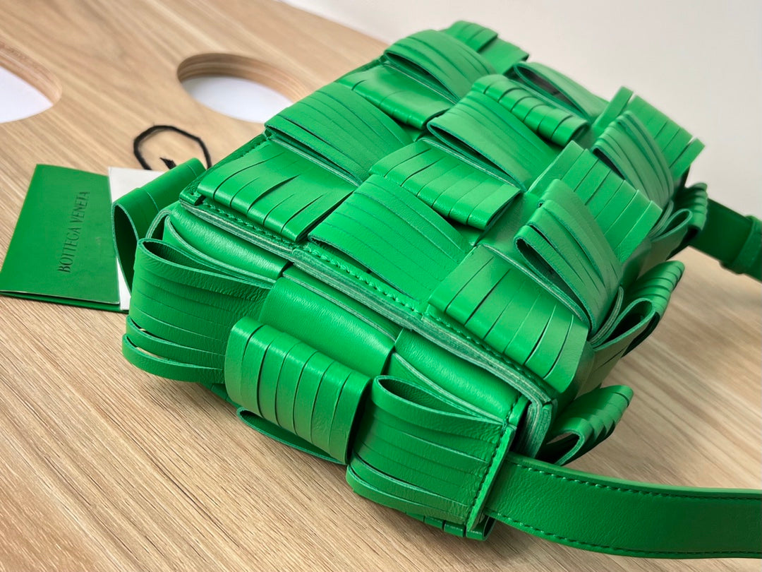 Bottega Veneta Small Cassette 23 in Green Fringed Calfskin Bag