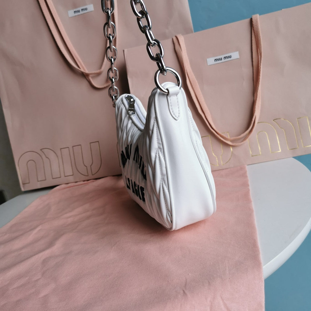 Matelassé 21 Bag in White Satin