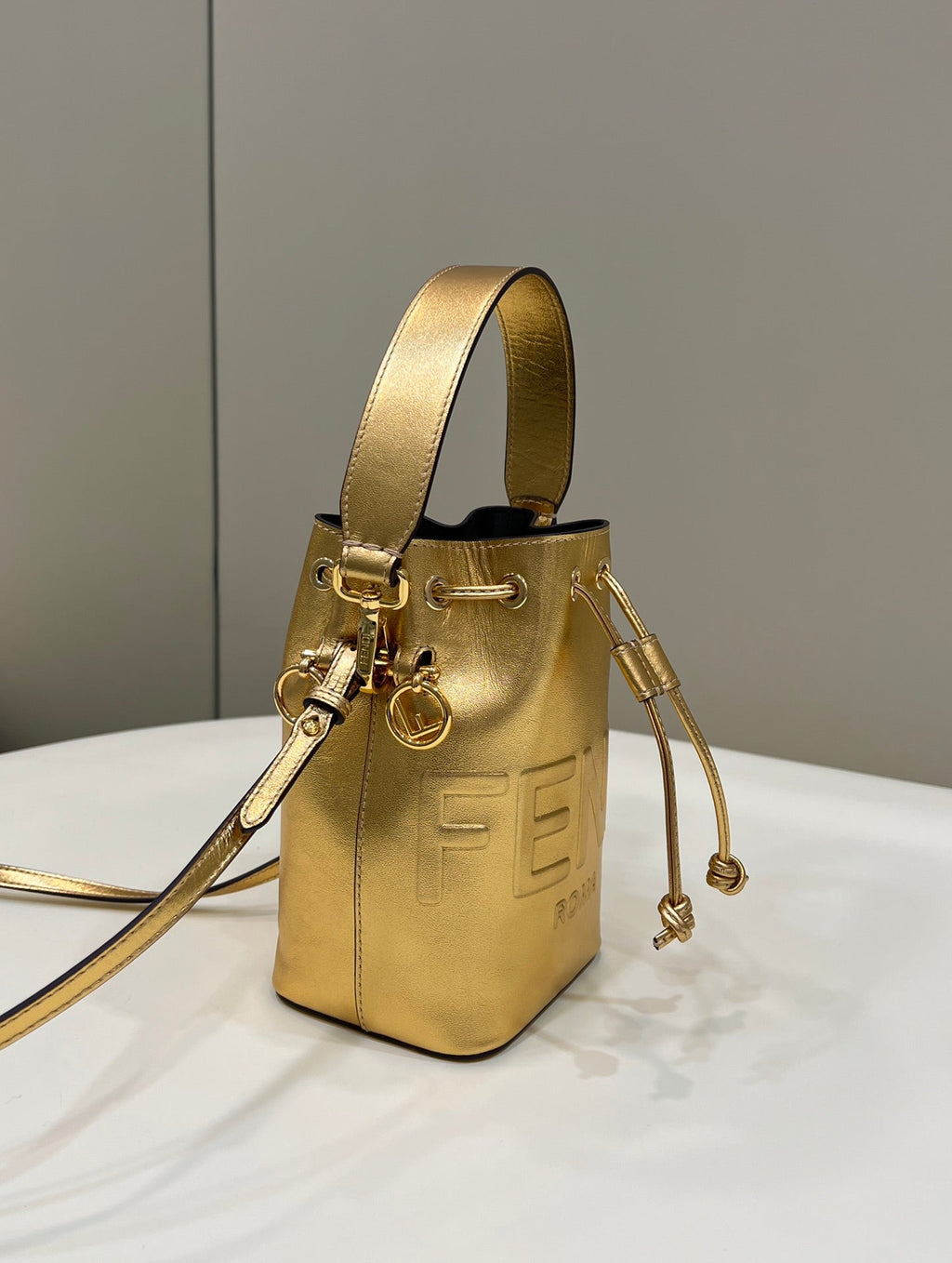 Fendi Mon Tresor 18 in Gold Metallic Calfskin Bag