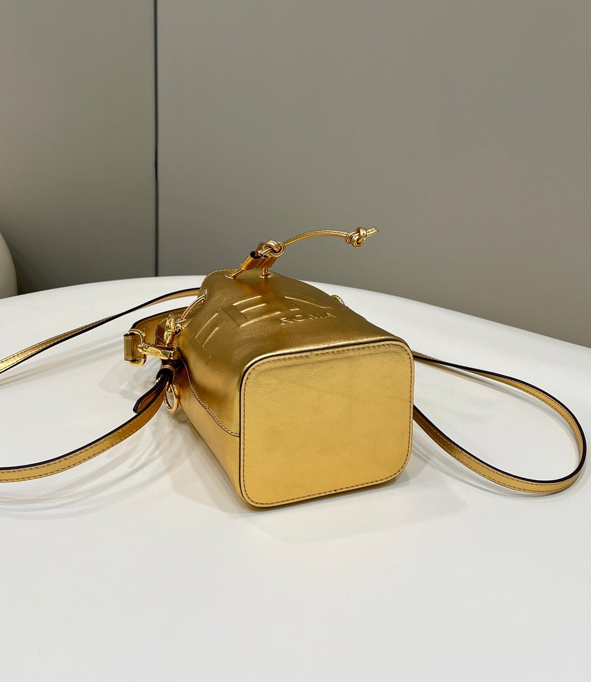 Fendi Mon Tresor 18 in Gold Metallic Calfskin Bag