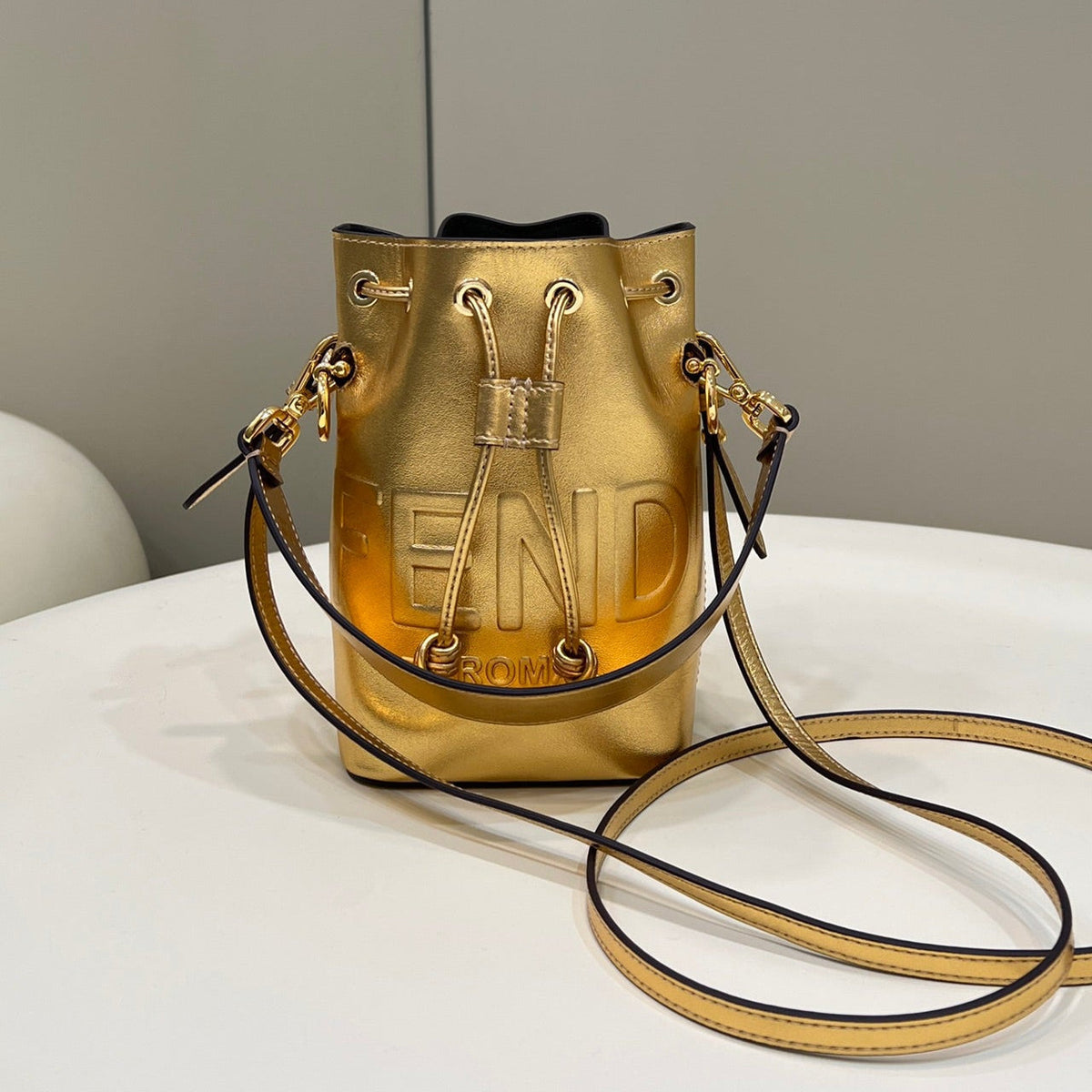 Fendi Mon Tresor 18 in Gold Metallic Calfskin Bag