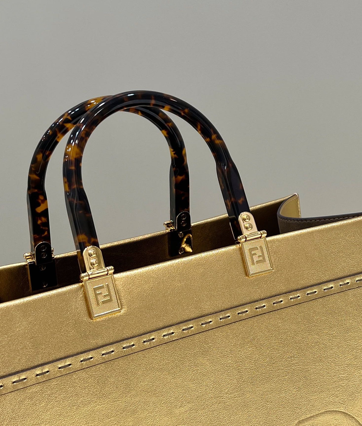 Fendi Shine Large 35 Tote in Golden Calfskin
