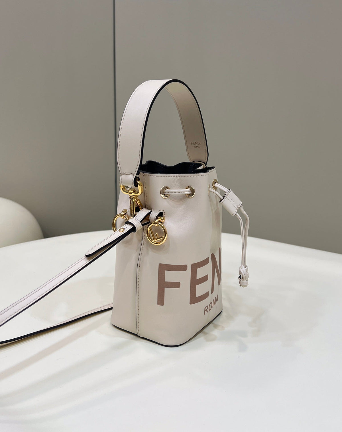 Fendi Mon Tresor Mini 18 Bag in White Calfskin Ff with Gold Hardware