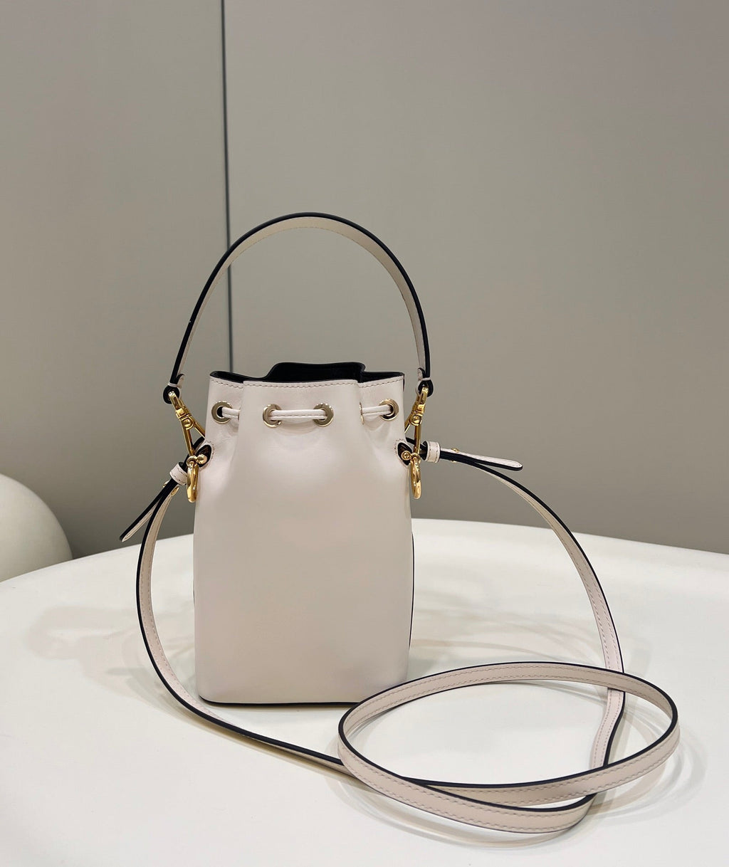 Fendi Mon Tresor Mini 18 Bag in White Calfskin Ff with Gold Hardware