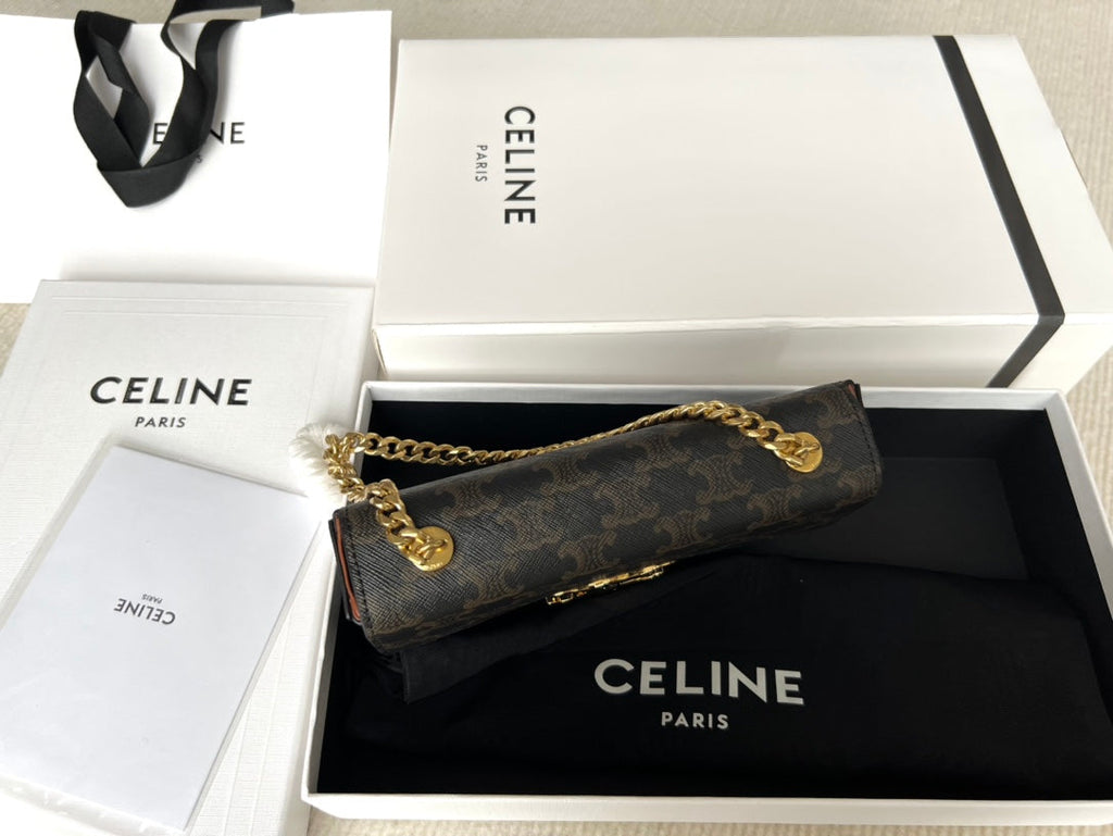 Celine Triphome 20 Black Pattern Cowhide Leather Chain Strap Bag