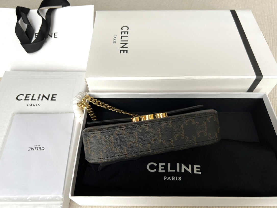 Celine Triphome 20 Black Pattern Cowhide Leather Chain Strap Bag
