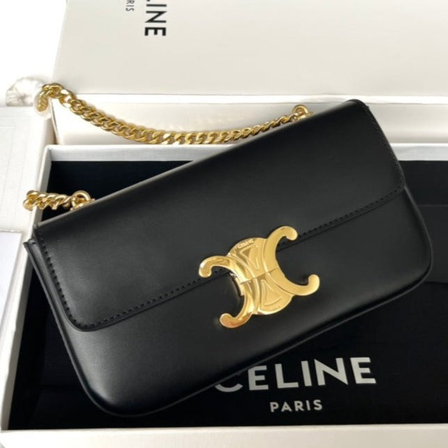 Celine Triphome 20 Black Cowhide Leather Chain Strap Bag