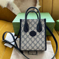 Gucci Mini Tote 20 Bag in Beige Canvas and Black Calfskin