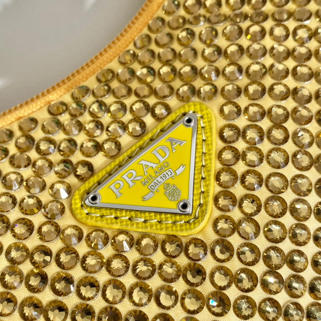 Prada Sparkling Hobo Bag 23 in Yellow Nylon Attached Fully Crystals