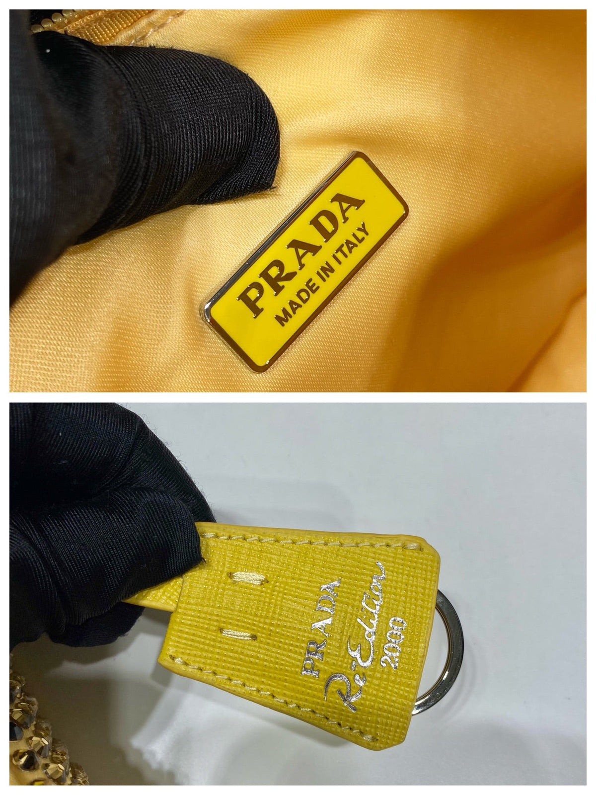 Prada Sparkling Hobo Bag 23 in Yellow Nylon Attached Fully Crystals