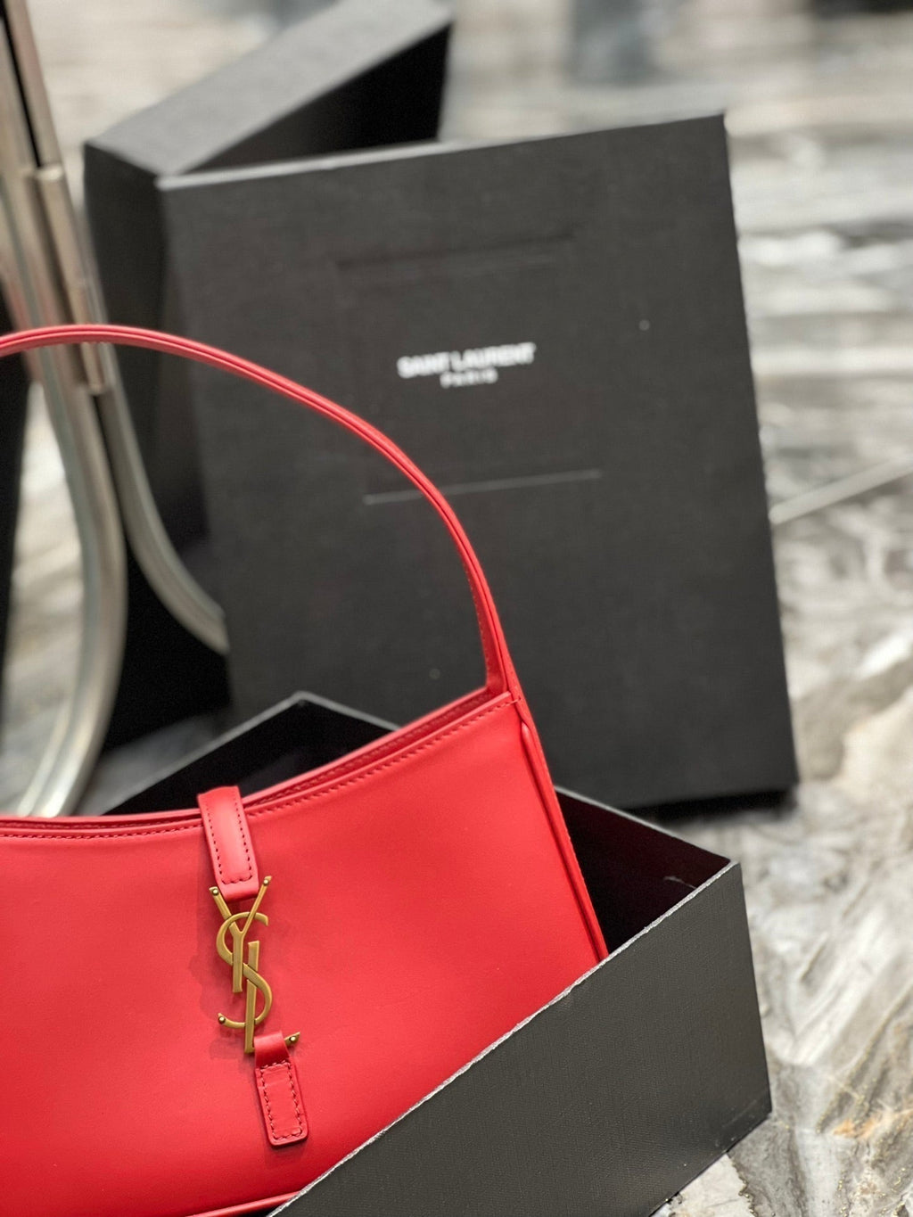 Saint Laurent Le 5 a 7 23 Red Lambskin Gold Hardware Bag