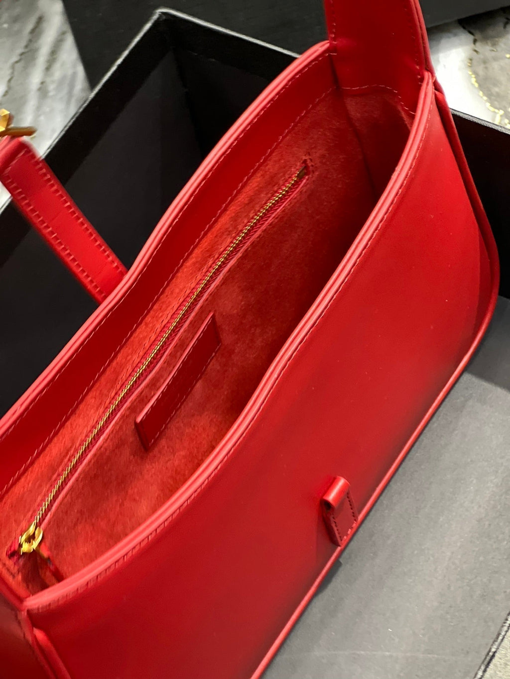 Saint Laurent Le 5 a 7 23 Red Lambskin Gold Hardware Bag