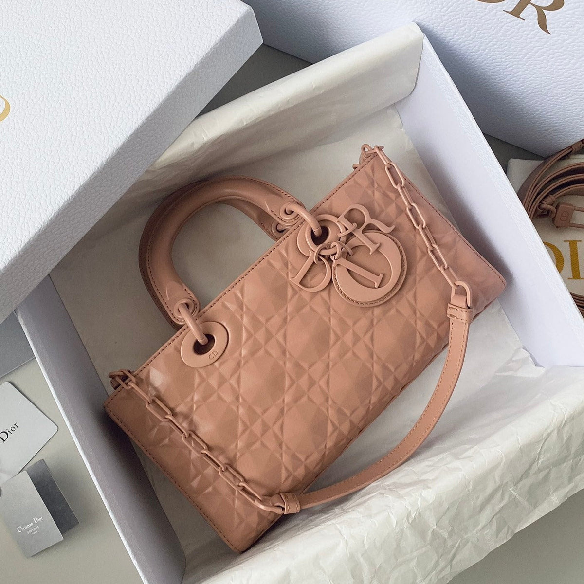 Dior Medium D-Joy Bag 26 in Dessert Sand Calfskin