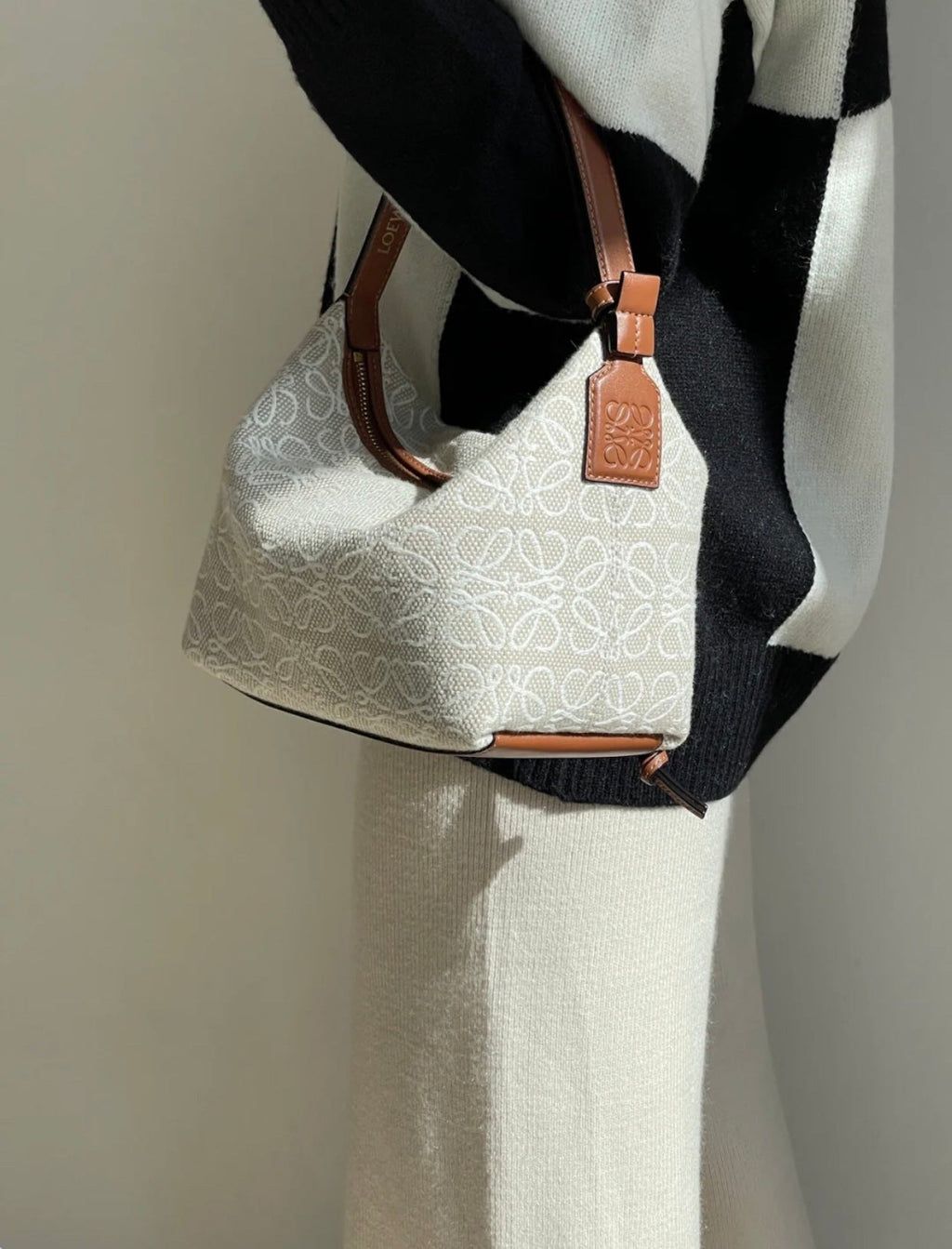 Loewe Cubi 35 Bag in White Anagram Jacquard and Calfskin