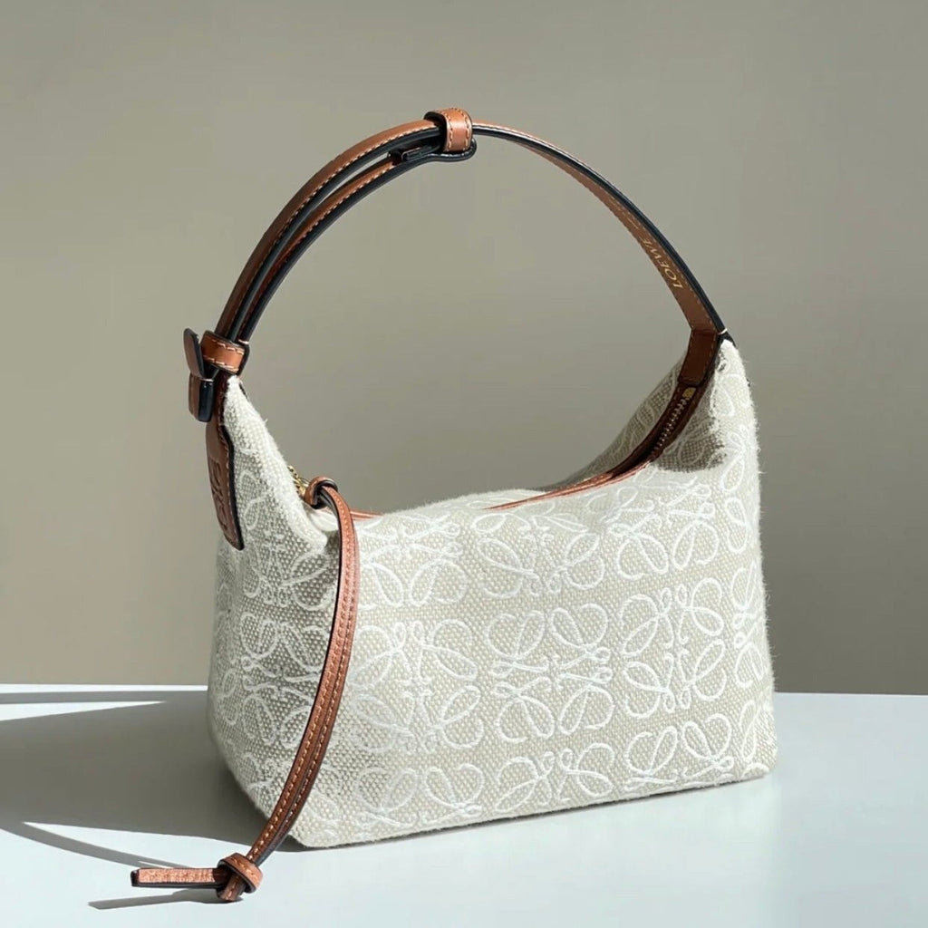 Loewe Cubi 35 Bag in White Anagram Jacquard and Calfskin