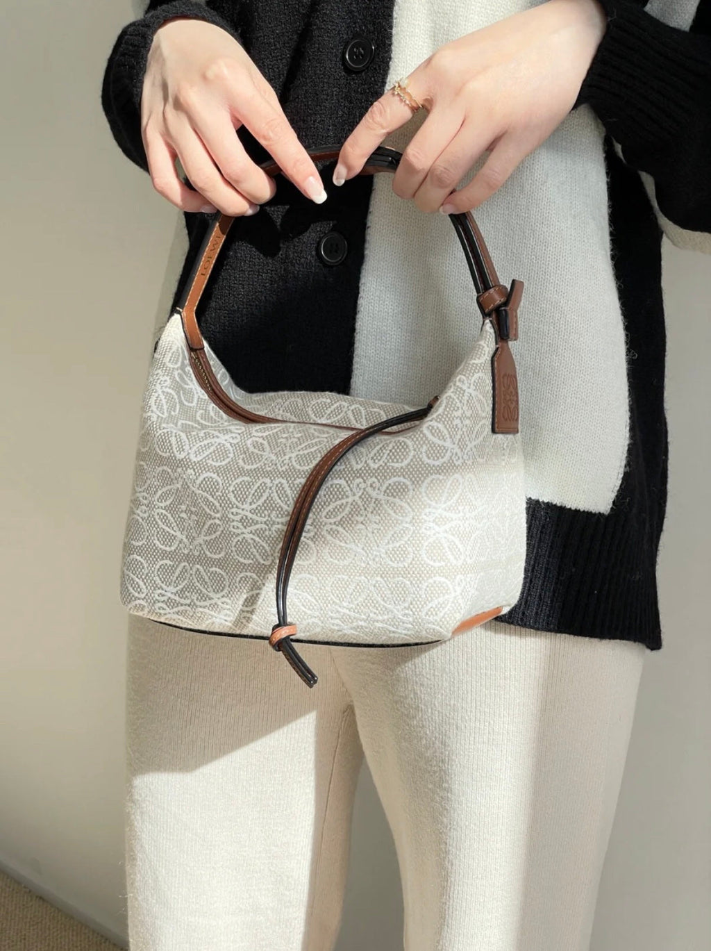 Loewe Cubi 35 Bag in White Anagram Jacquard and Calfskin